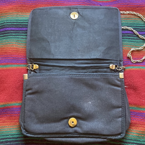 VTG Waldorf Black Fabric Tapestry Shoulder Bag Clutch Purse. Brass Hardware. - Picture 3 of 9